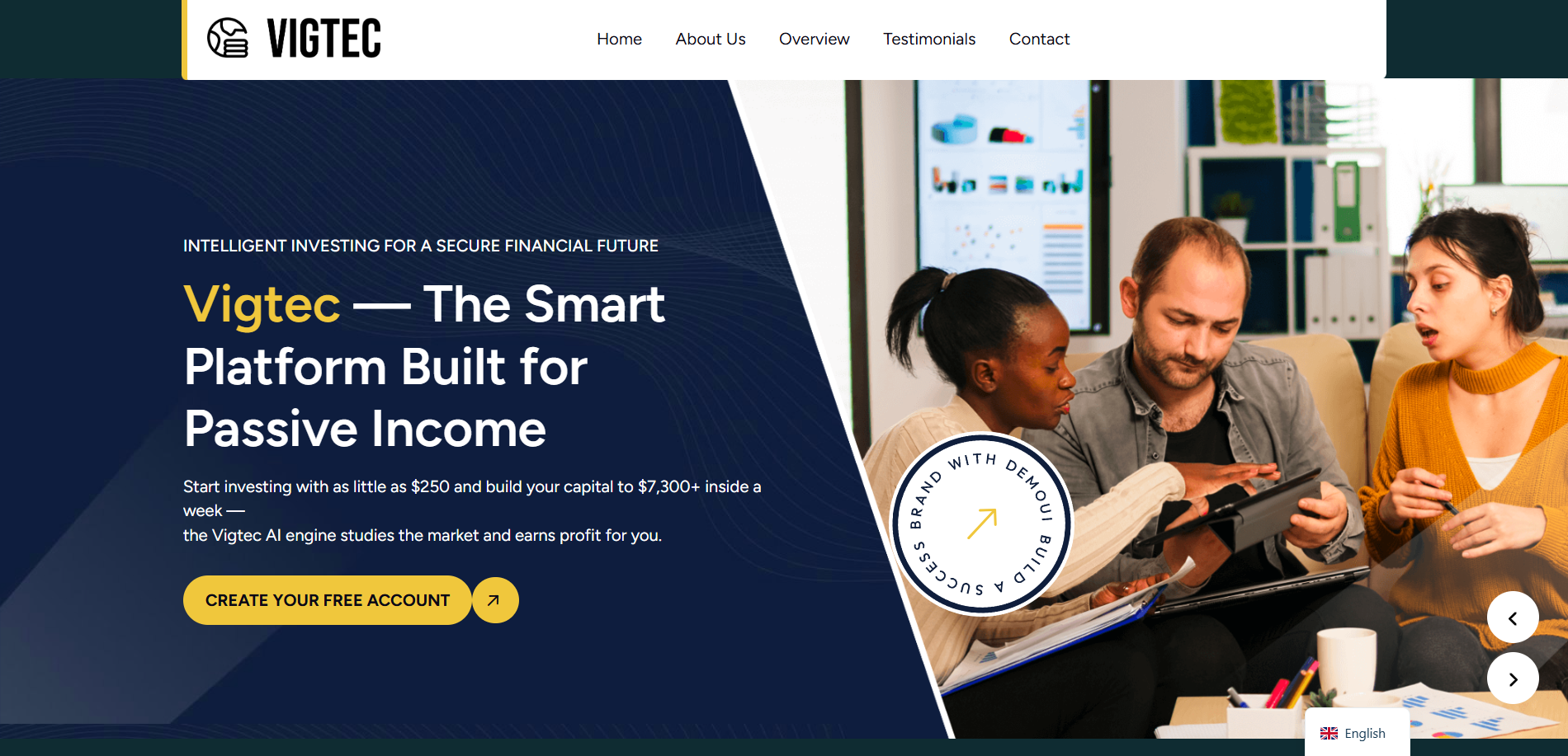 Vigtec AI trading platform dashboard for automated investing and passive income
